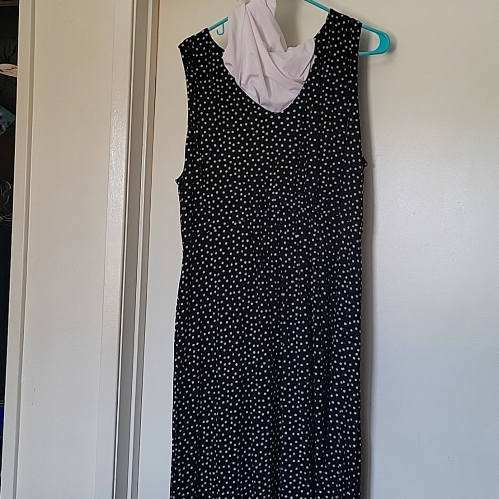 Coldwater Creek Maxi Dress Sz XL Black w/ White Polka Dot